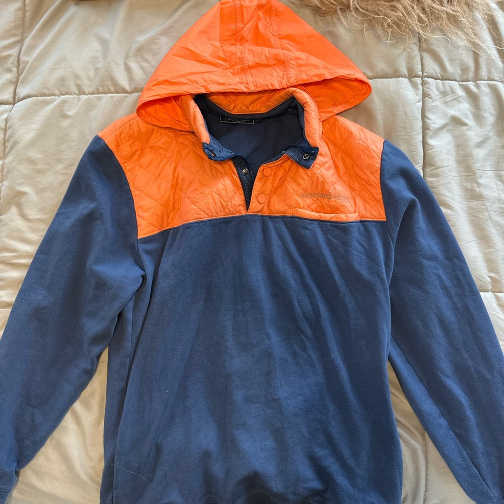Orange and Blue Hooded Vineyard Vines Pullover